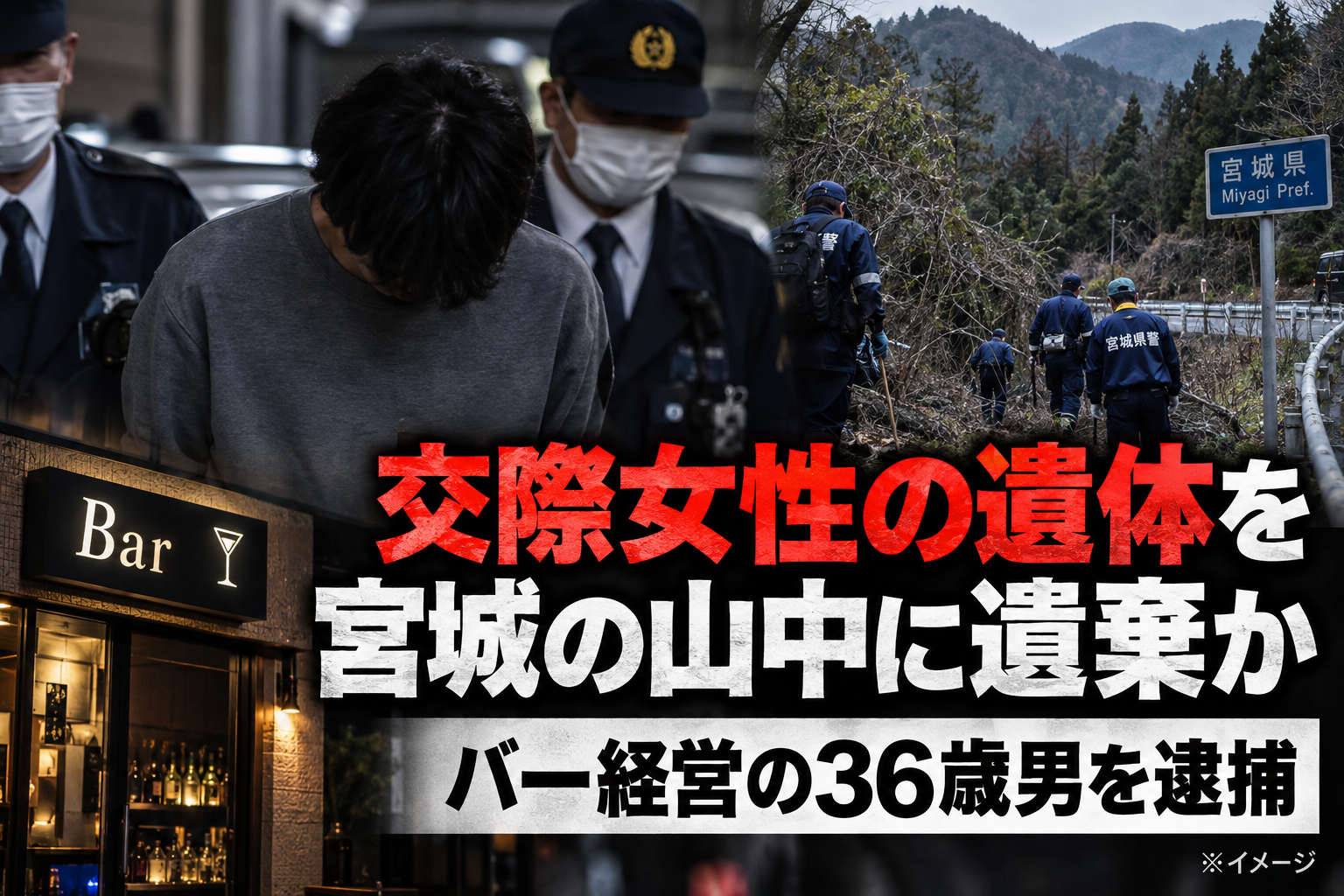 三浦拓也容疑者の交際女性遺体遺棄事件を扱うイメージ画像