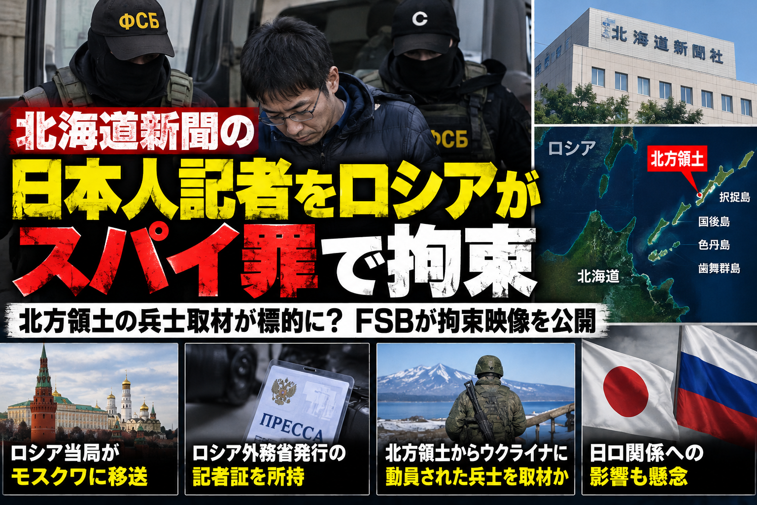 北海道新聞記者のロシア拘束事件に関するAI生成イメージ。人物は実際の記者本人ではありません。