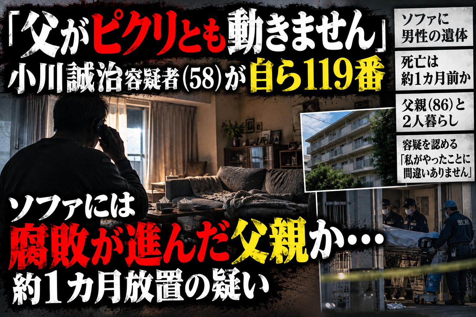 愛知県岡崎市で小川誠治容疑者が父親とみられる男性の遺体を約1カ月放置した疑いの事件イメージ