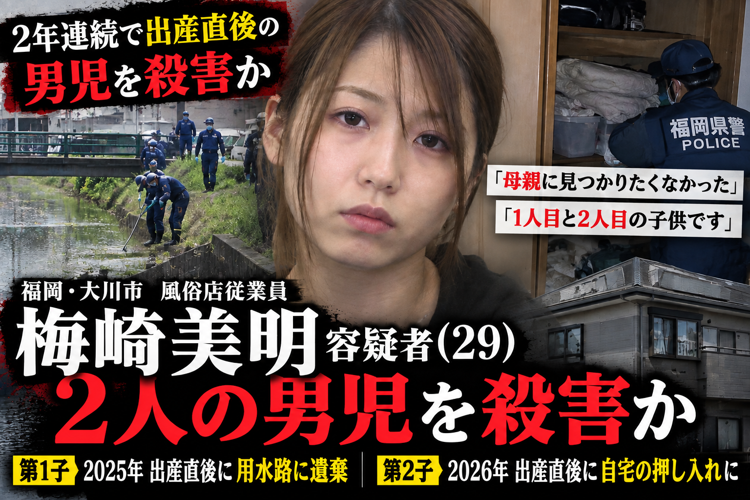 福岡県大川市で梅崎美明容疑者が2人の男児を殺害したとされる事件のイメージ画像