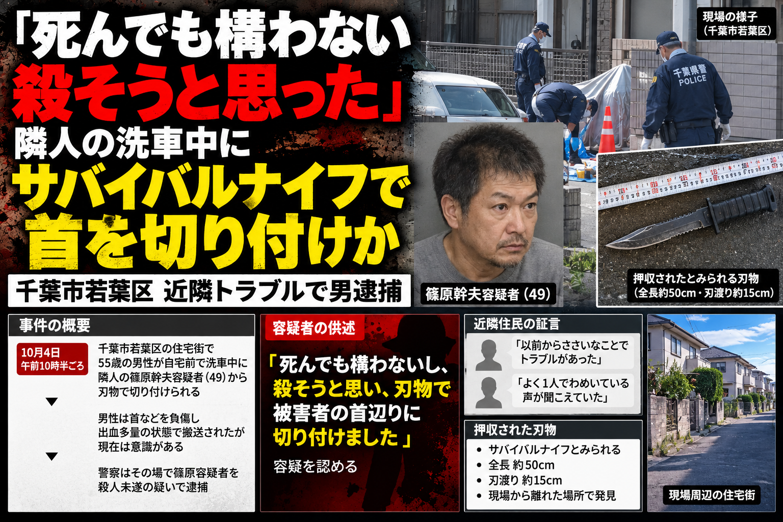 千葉市若葉区で篠原幹夫容疑者が隣人を刃物で切り付けたとされる事件のイメージ画像
