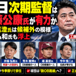 中日ドラゴンズの次期監督候補を伝えるスポーツニュース風イメージ